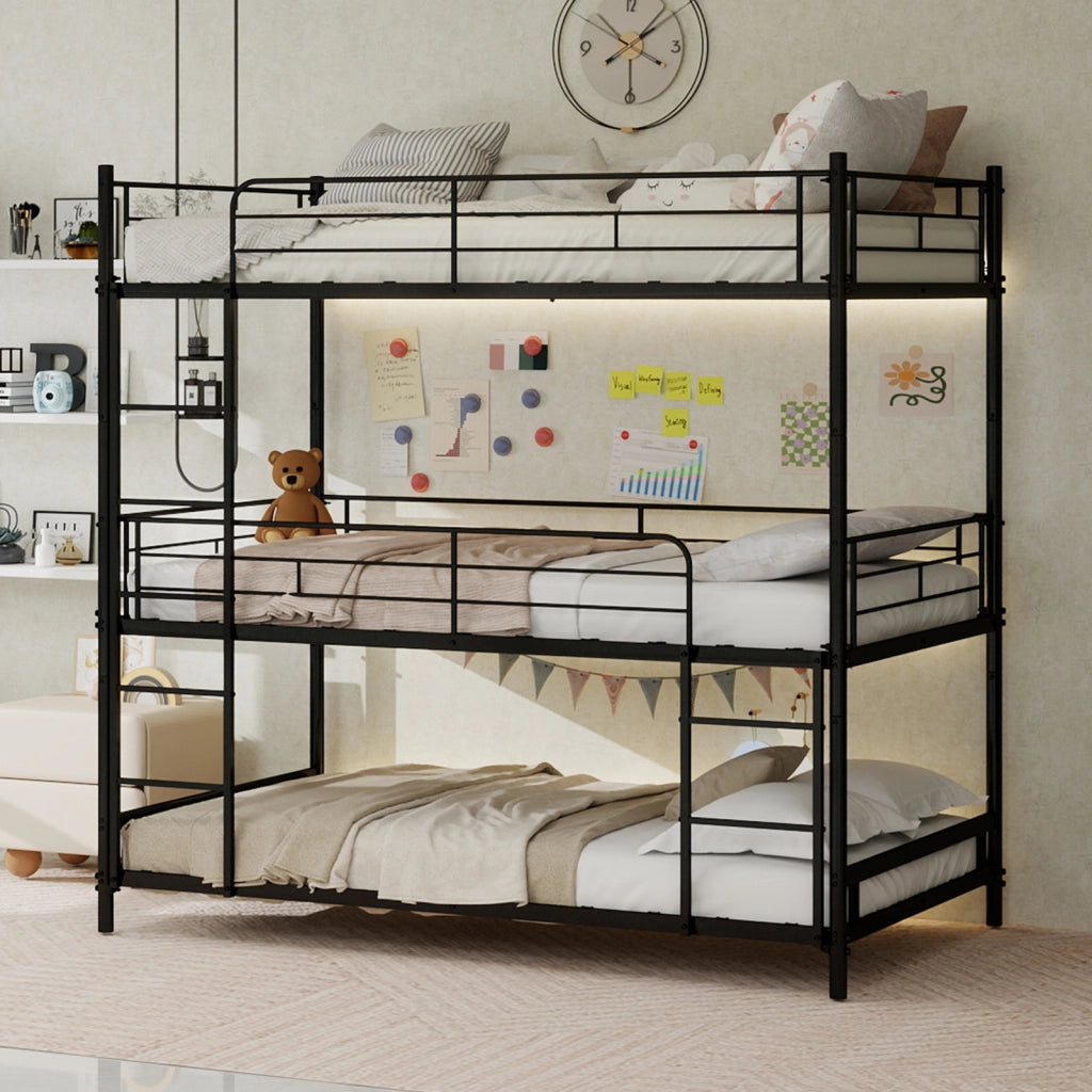 Letto pesante a tre telai con scala integrata - Zephmum- Sicuro per bambini e adulti, facile montaggio