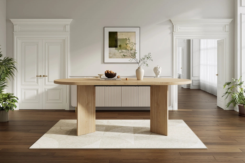 Tavolo da pranzo per 6-8 persone con piano da 18 mm e angoli arrotondati, stile moderno, in MDF, rovere, 160 × 80 cm