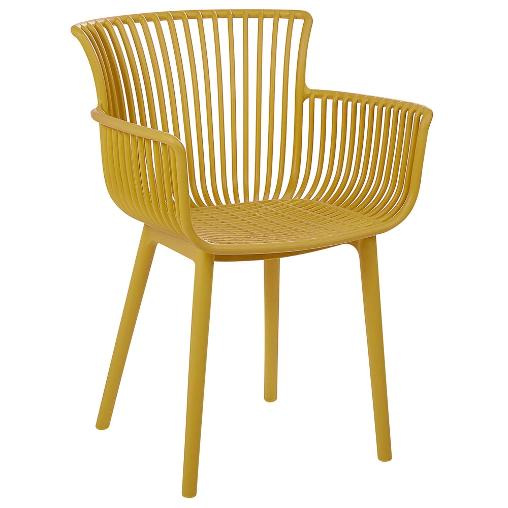 Set di 4 sedie da pranzo in plastica gialla per interni ed esterni da giardino con braccioli in stile minimalista
