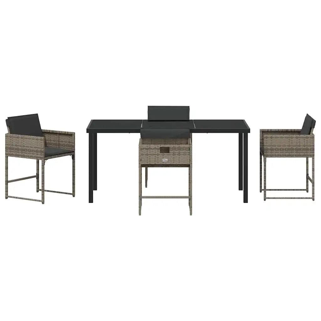 Set da Pranzo per Giardino con cuscino 5 pcs Grigio polyrattan