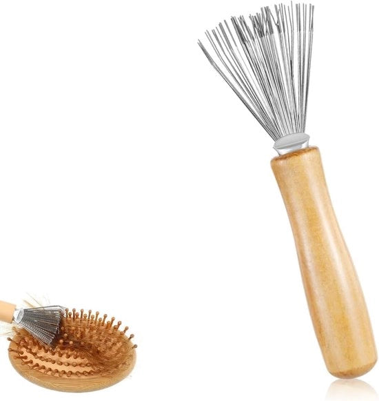 Racchetta di Pulizia per Capelli - Strumento di Pulizia con Fili di Acciaio - Rasoio di Pulizia con Manico di Legno per Eliminare Capelli, Sporcizia, Peli, Accessori di Bellezza