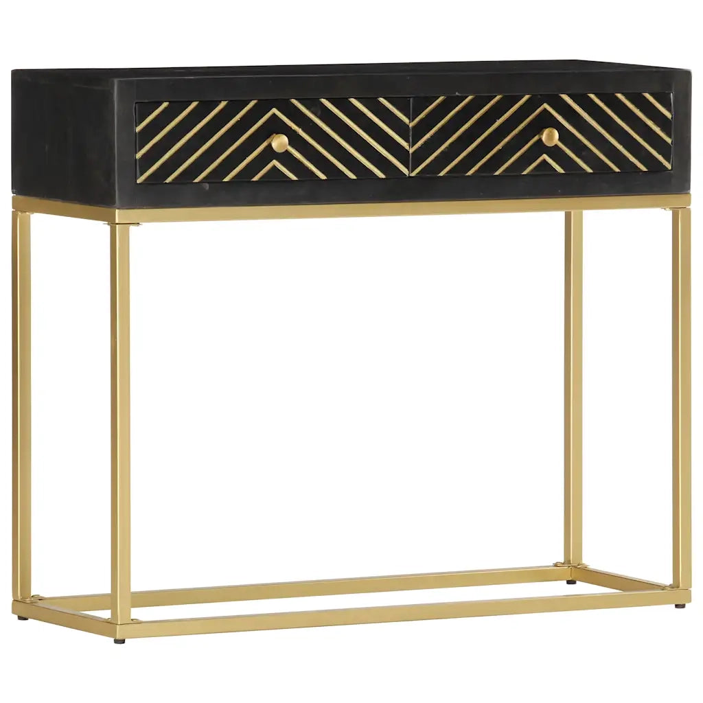 Tavolo Consolle Nero e Oro 90x30x75cm Legno Massello di Mango 286518