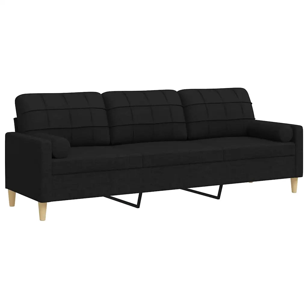 Divano | Divano da soggiorno | Sofa a 3 Posti con Cuscini Nero 210 cm in Tessuto