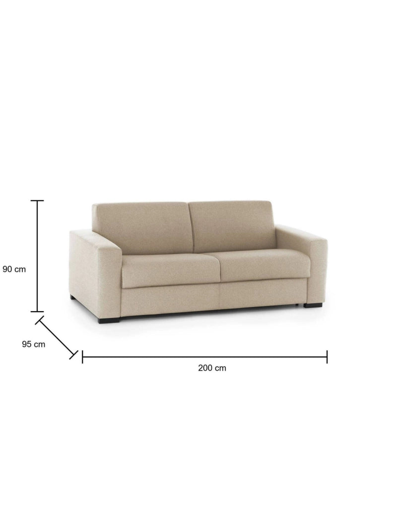 Divano Letto Andymion, Divano a 2 posti Large, Made in Italy, SofÒ  Soggiorno con apertura girevole, in tessuto imbottito, con Braccioli standard, cm 200x95h90, Beige