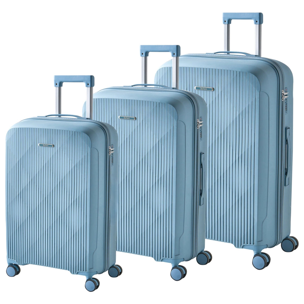 Set di 3 valigie rigide blu Materiale sintetico Lucchetto TSA in ferro Ruote silenziose Cerniera antifurto 3 misure stile Moderno