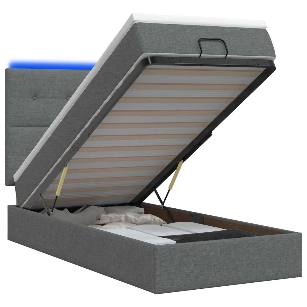 Letto Ottomano con Materasso e LED Grigio Scuro 100 x 200 cm 3458049