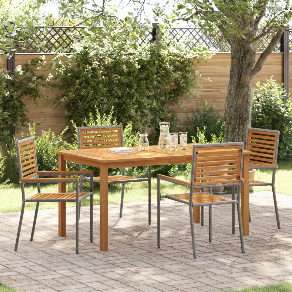 Set da Pranzo per Giardino  5 Pezzi Grigio Polyrattan Acacia