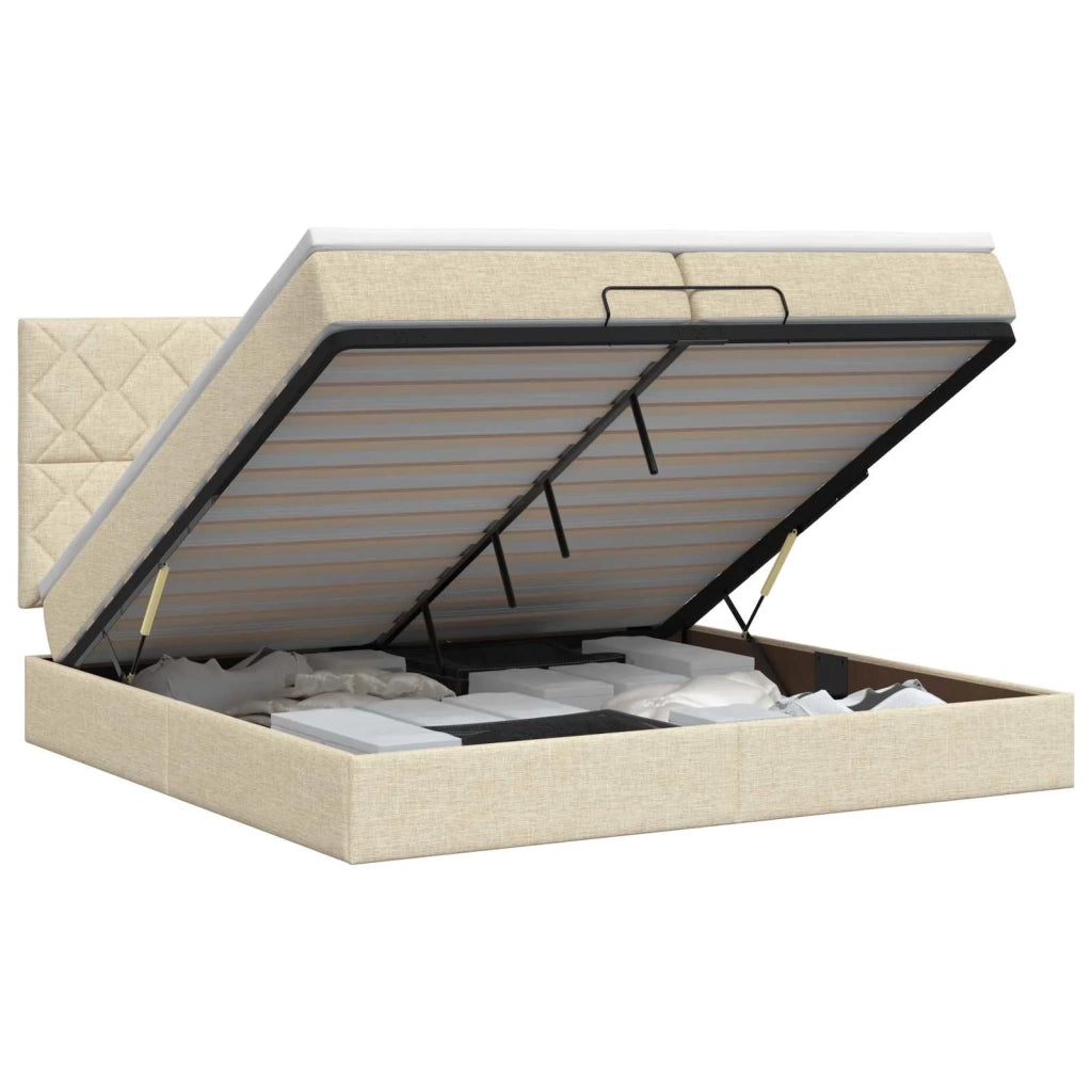 Letto ottomano con materasso Crema 200 x 200 cm Tessuto 3457603