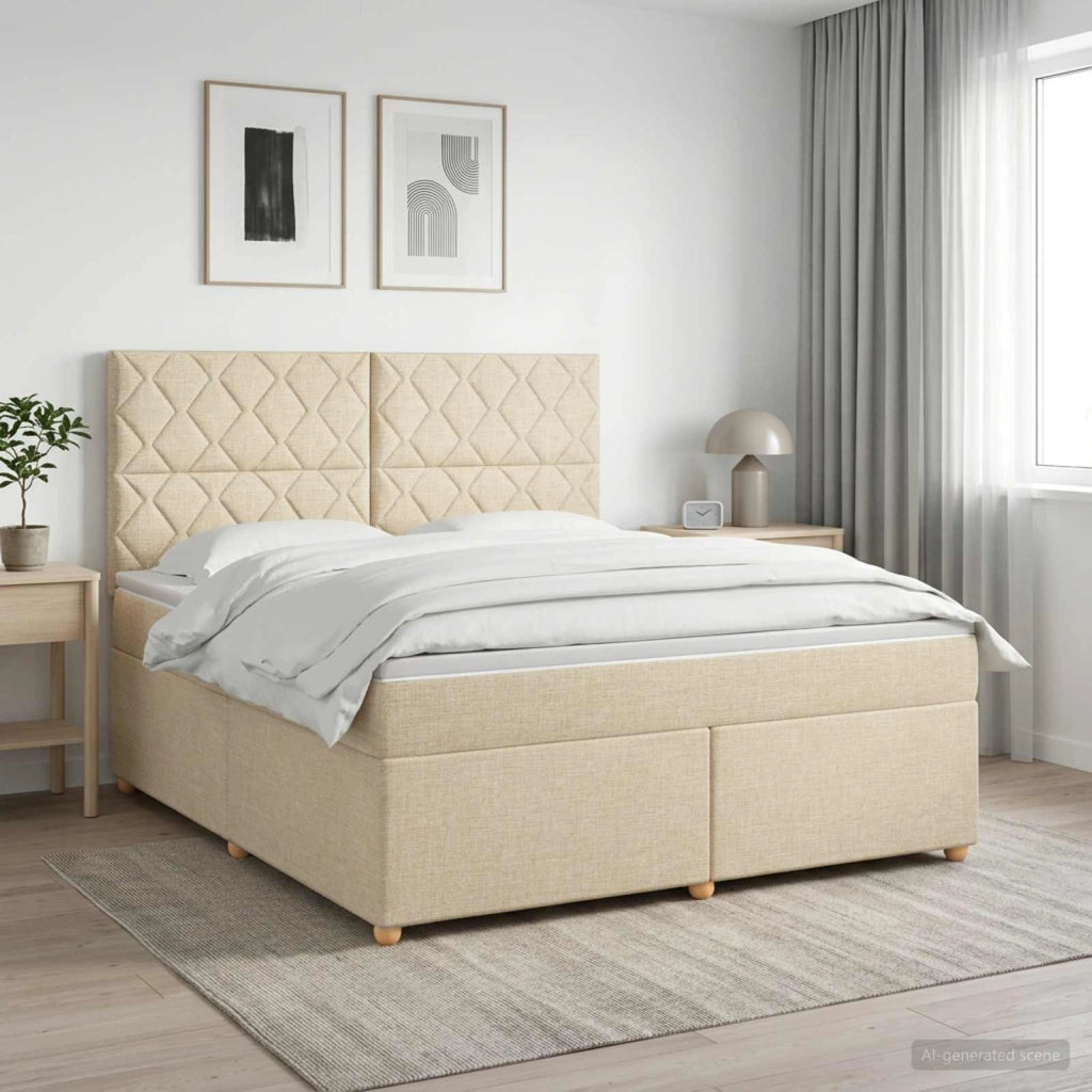 Letto box spring con materasso Crema 180 x 200 cm Tessuto 3453954