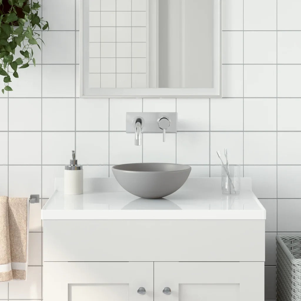 Lavandino da Bagno-Lavabo-Lavello in Ceramica Grigio Chiaro Rotondo