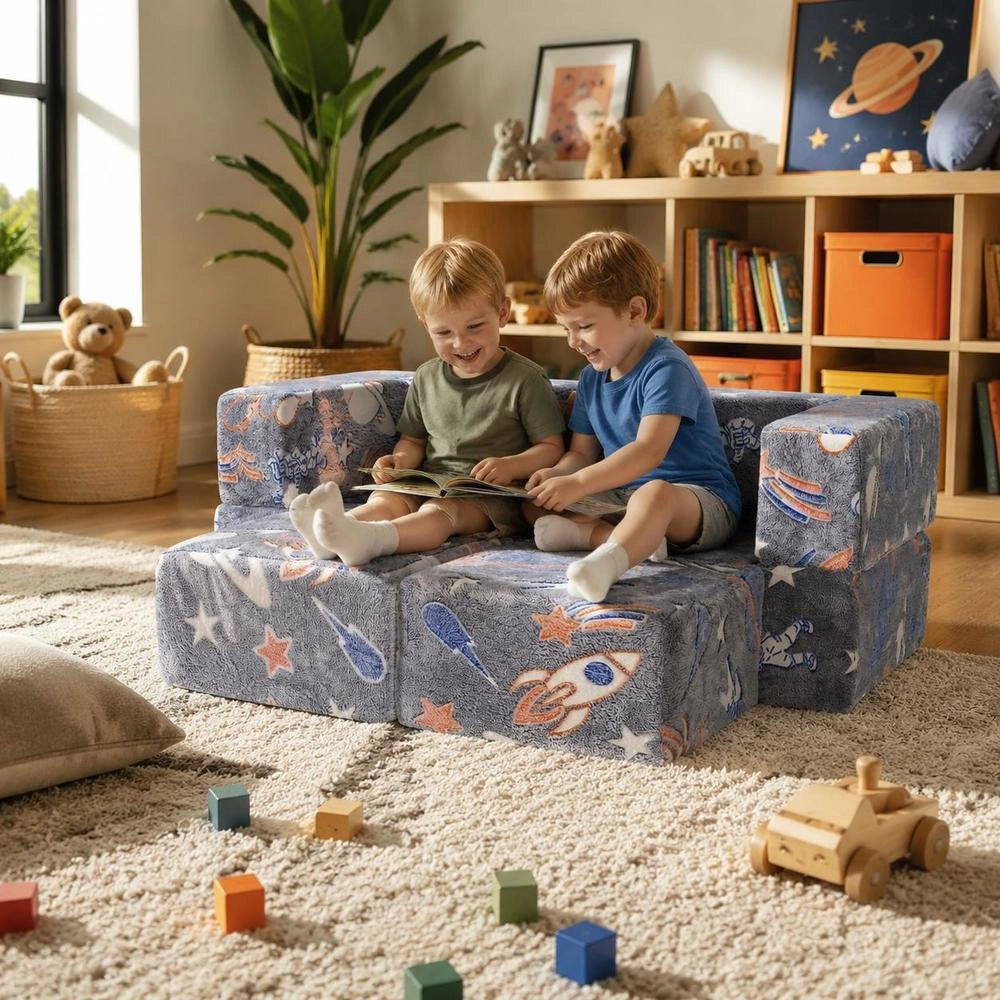 Children's Play Sofa Made Of 25D Foam Building Blocks, 10-piece Set, Children's Play Sofa With Removable Cover, 90 Kg Weight Capacity, Convertible Children's Sofa, Playroom Furniture, Glows In The Dark