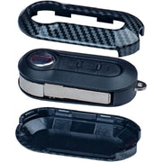 Trade Shop - Guscio Chiave In Carbonio Con Pad 3 Tasti Cover Con Portachiavi Per Fiat Lancia -
