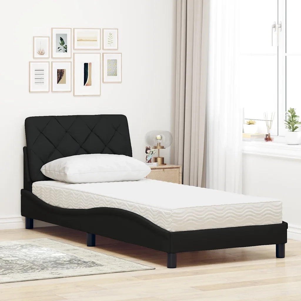 Letto con Materasso-Struttura Letto con Materasso Nero 80x200 cm in Tessuto