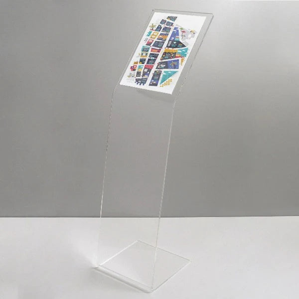 Leggio in plexi con base a L da 8mm ad una tasca f.to A4 verticale - Non personalizzato