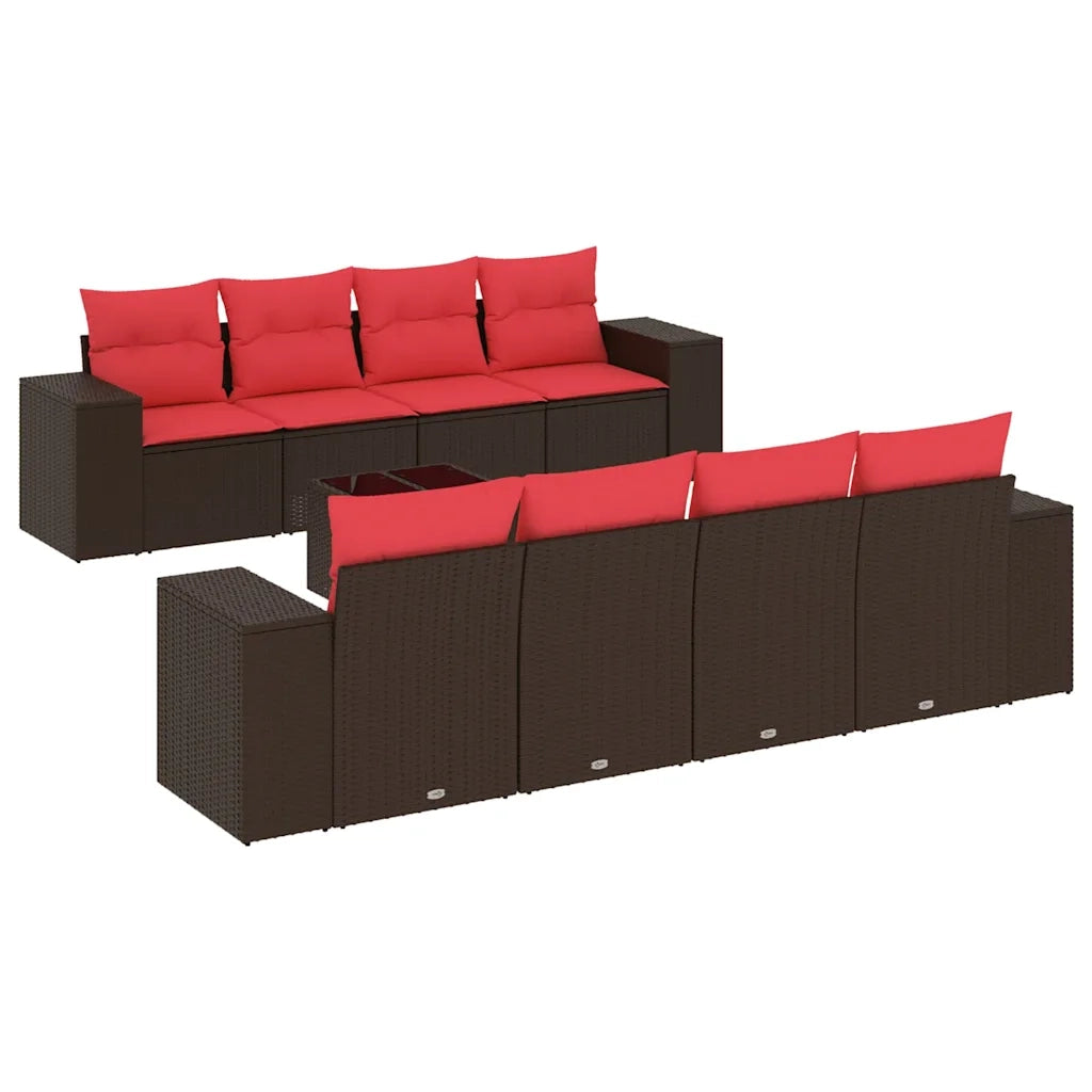 Set Divani da Giardino 9 pz con Cuscini Marrone in Polyrattan 3222353