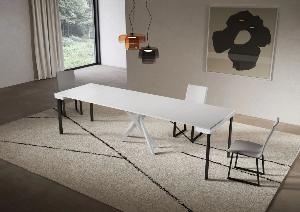 Consolle Allungabile 90-300x40x77 cm Saki Evolution Bianco Frassino Gambe Bianche