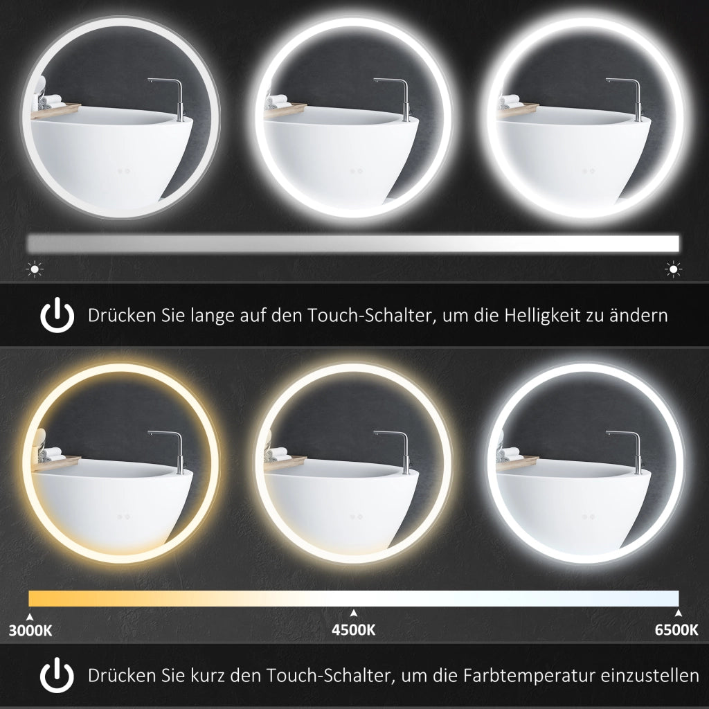 Specchio Bagno LED Tondo Antiappannante ¨C Zephmum ¨C Grigio 60x60 cm