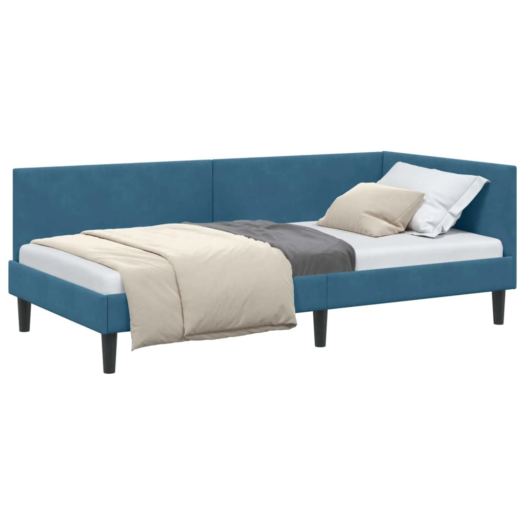 Cornice del letto ad angolo Blu 100 cm x 200 cm Velluto