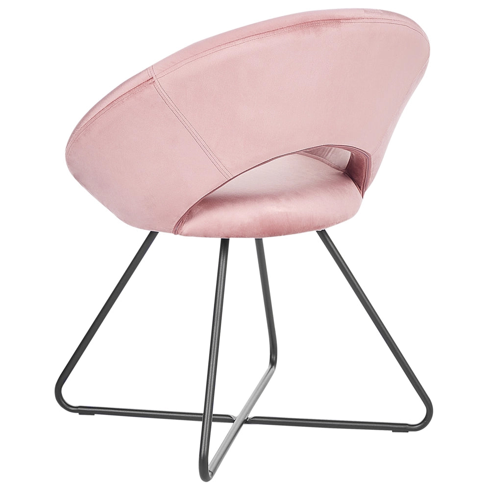 Poltrona Tappezzata in velluto rosa Senza braccioli Base a croce nera Struttura in acciaio Design retrò