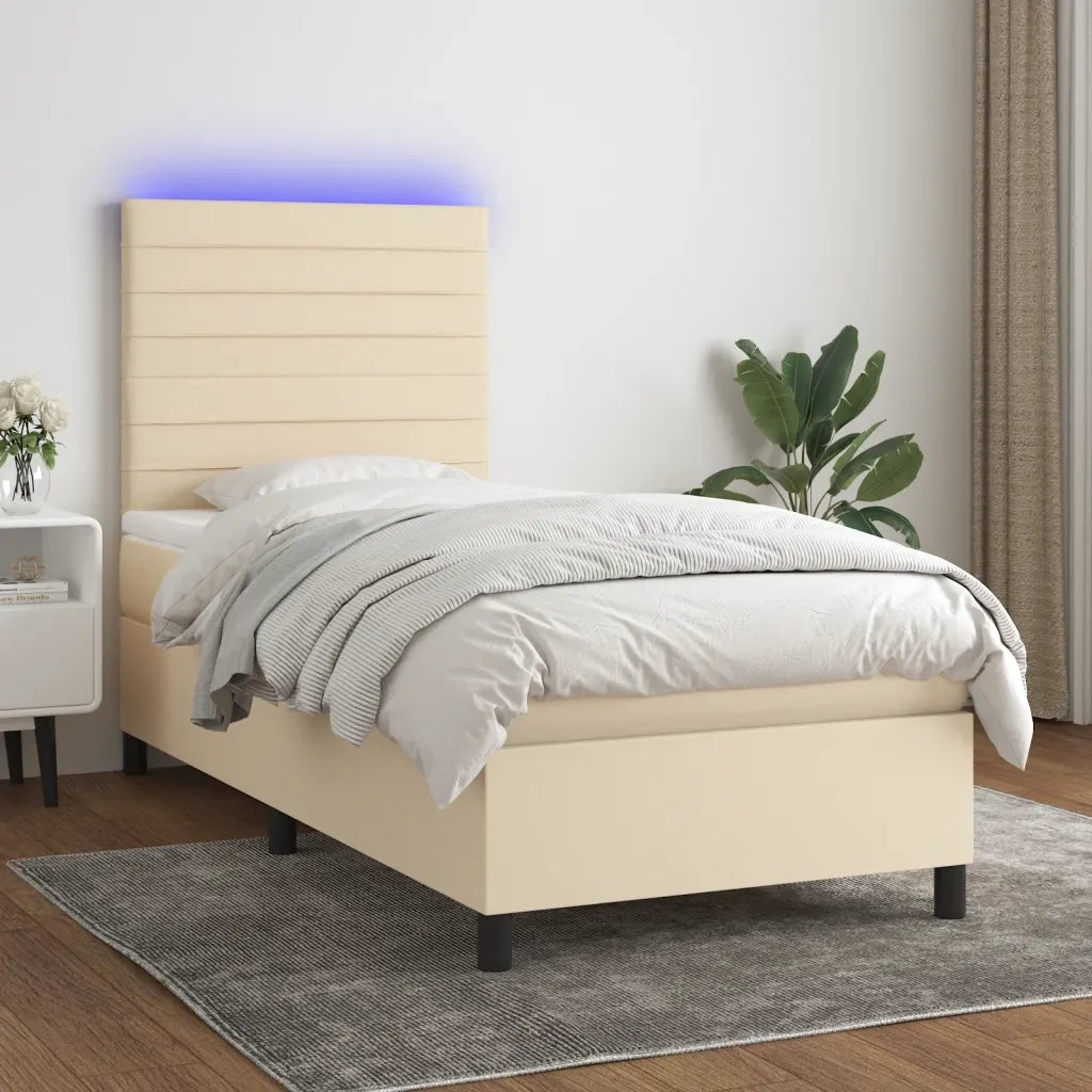 Letto a Molle con Materasso e LED Crema 100x200cm in Tessutocod mxl 74976