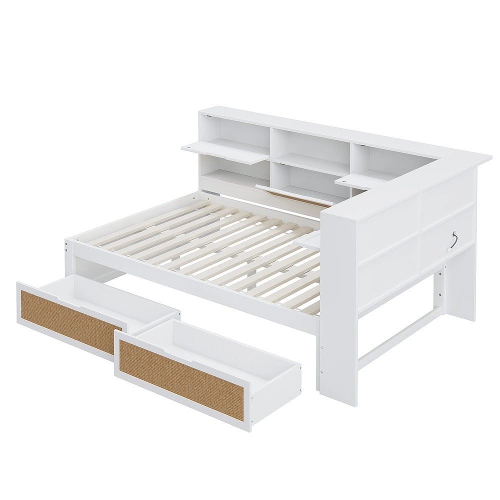 Letto Singolo in Legno Massello con Cassetti e Contenitore ¨C MINIMAL ¨C Bianco 140x200