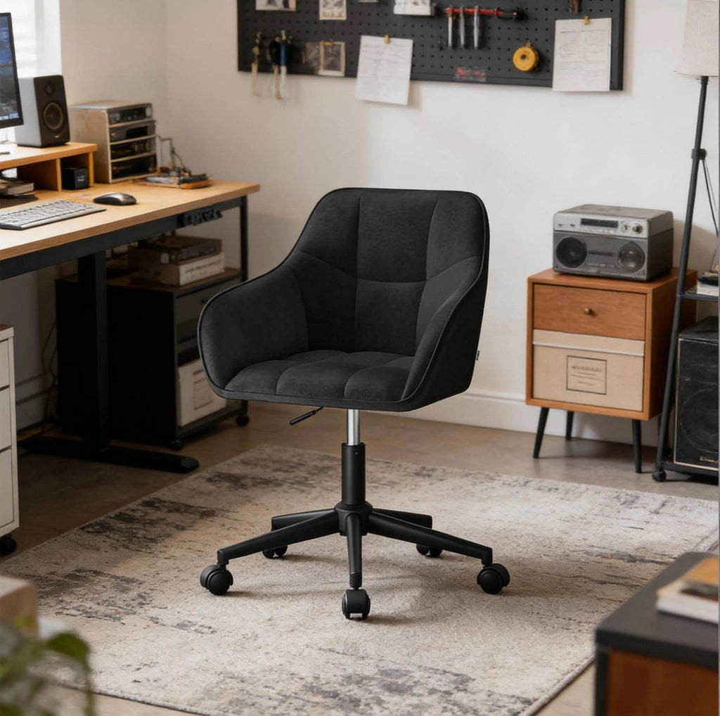 Sedia da ufficio ergonomica in velluto nero, regolabile