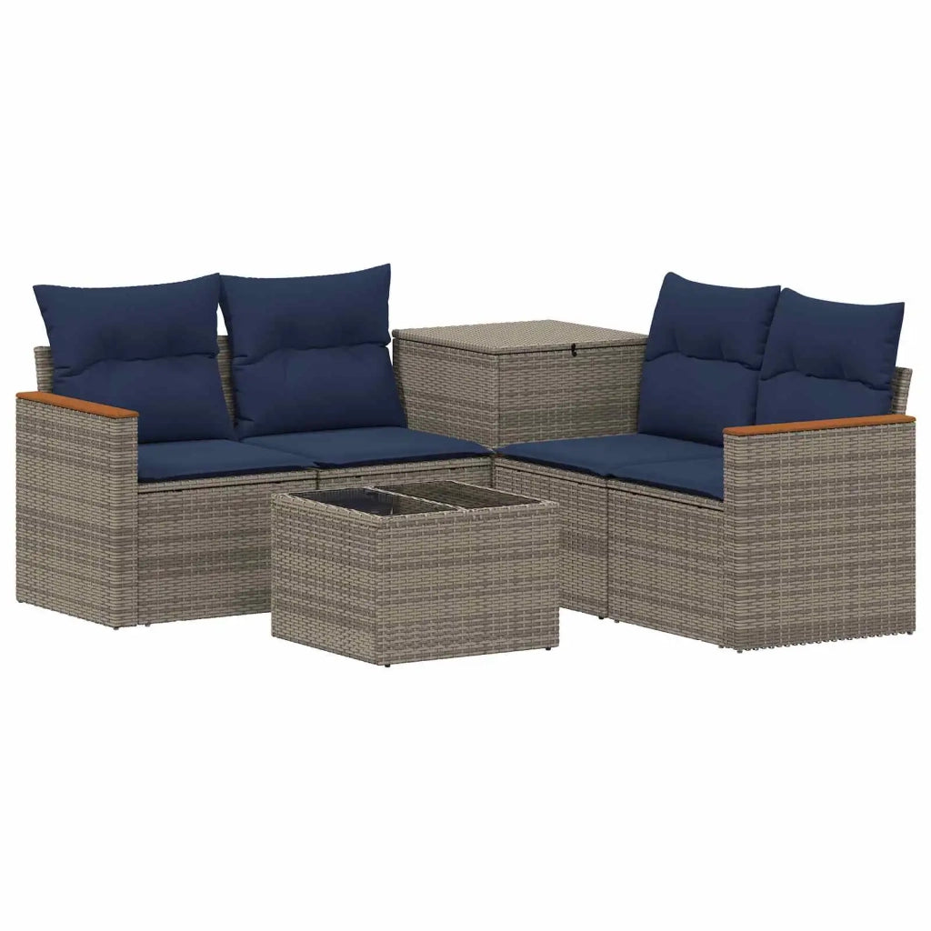 Set di divani 6 pz Grigio e Blu Navy Rattan sintetico e Acciaio 3447617