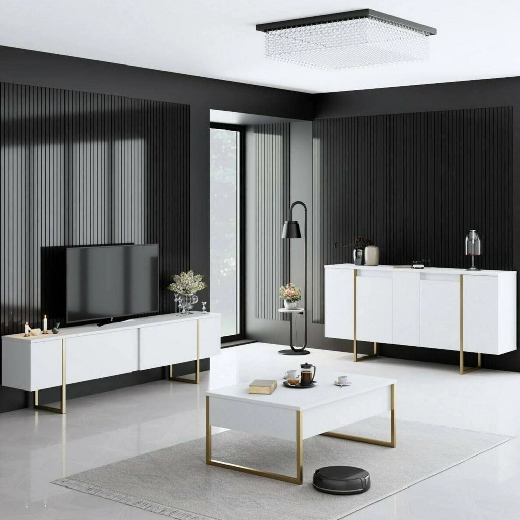 Pignano, set Mobili da Soggiorno Modulabile, Bianco