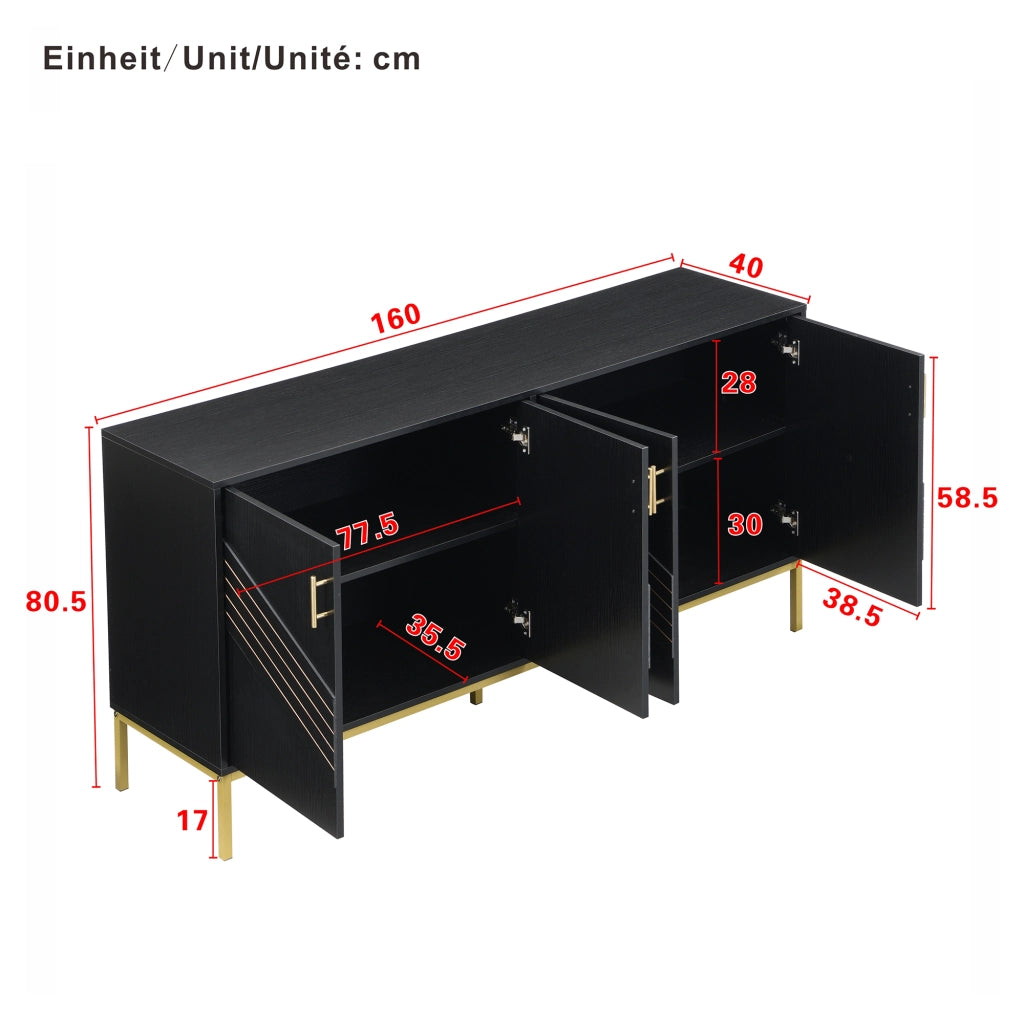 SIDEBOARD a 4 ante 160x40x80,5 cm MDF Nero e venatura legno