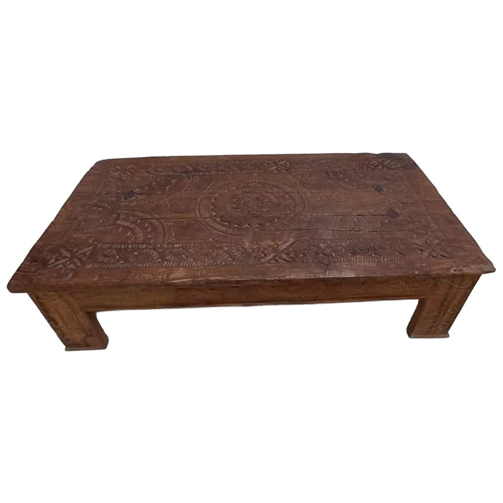 Tavolino in legno artigianale marrone 148x82x37h cm