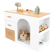 Isola da Cucina 120×60×90 cm con 3 Cassetti; 2 Ripiani Laterali e Zona Riposo per Animali; Bianca Legno