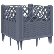 Fioriera rialzata per piante fiori patio giardino con picchetti 43,5 x 43,5 x 43,5 cm PP grigio 02_0038202