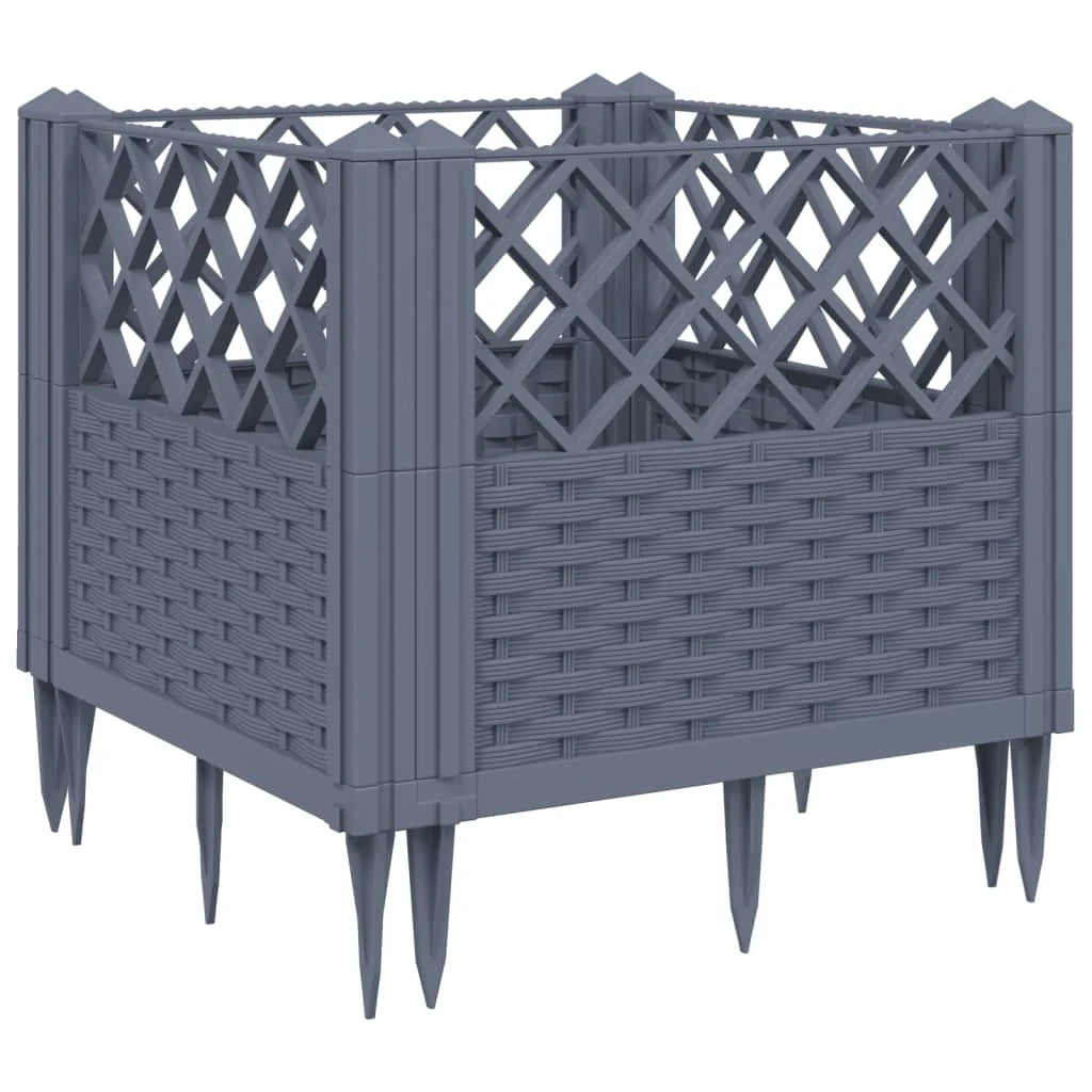 Fioriera rialzata per piante fiori patio giardino con picchetti 43,5 x 43,5 x 43,5 cm PP grigio 02_0038202
