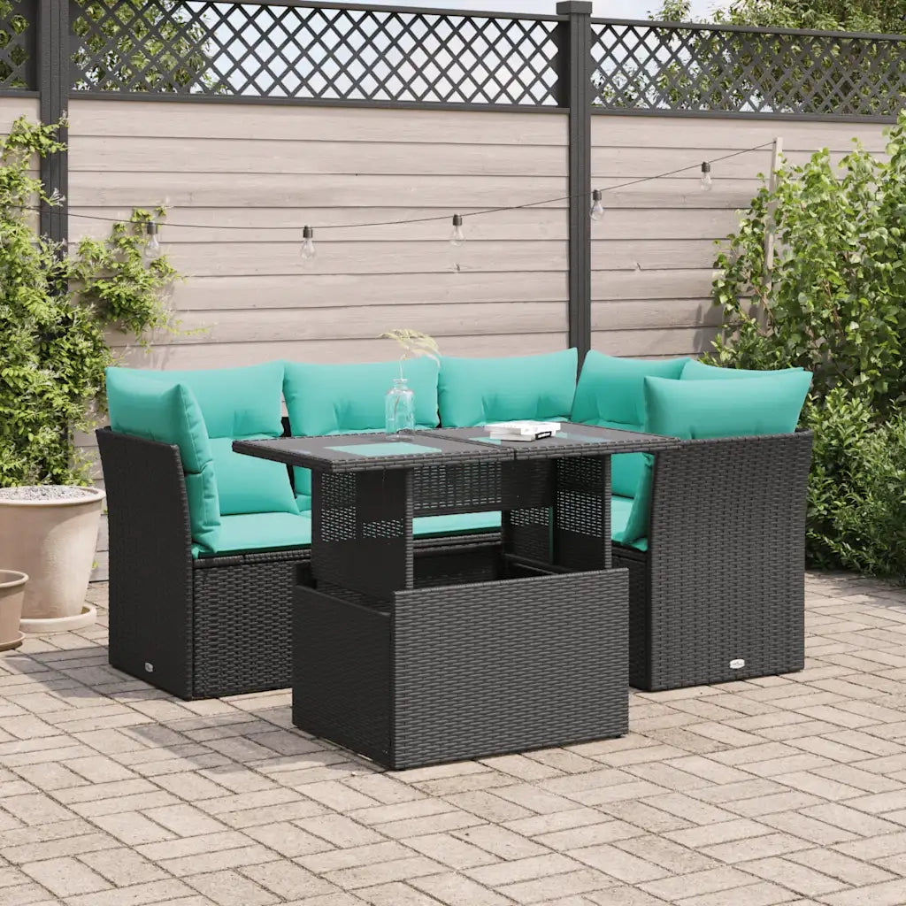 Set Divani da Giardino 5 pz con Cuscini Nero Polyrattan Acacia 3326148