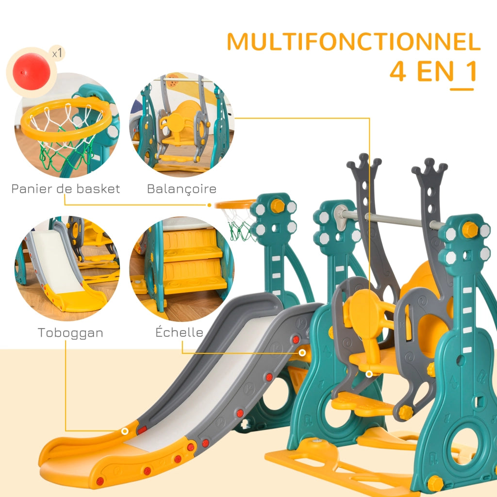 Set giardino bambini toboggan e altalena 4 in 1 con canestro ¨C zephmum ¨C blu e giallo 152x149x107cm