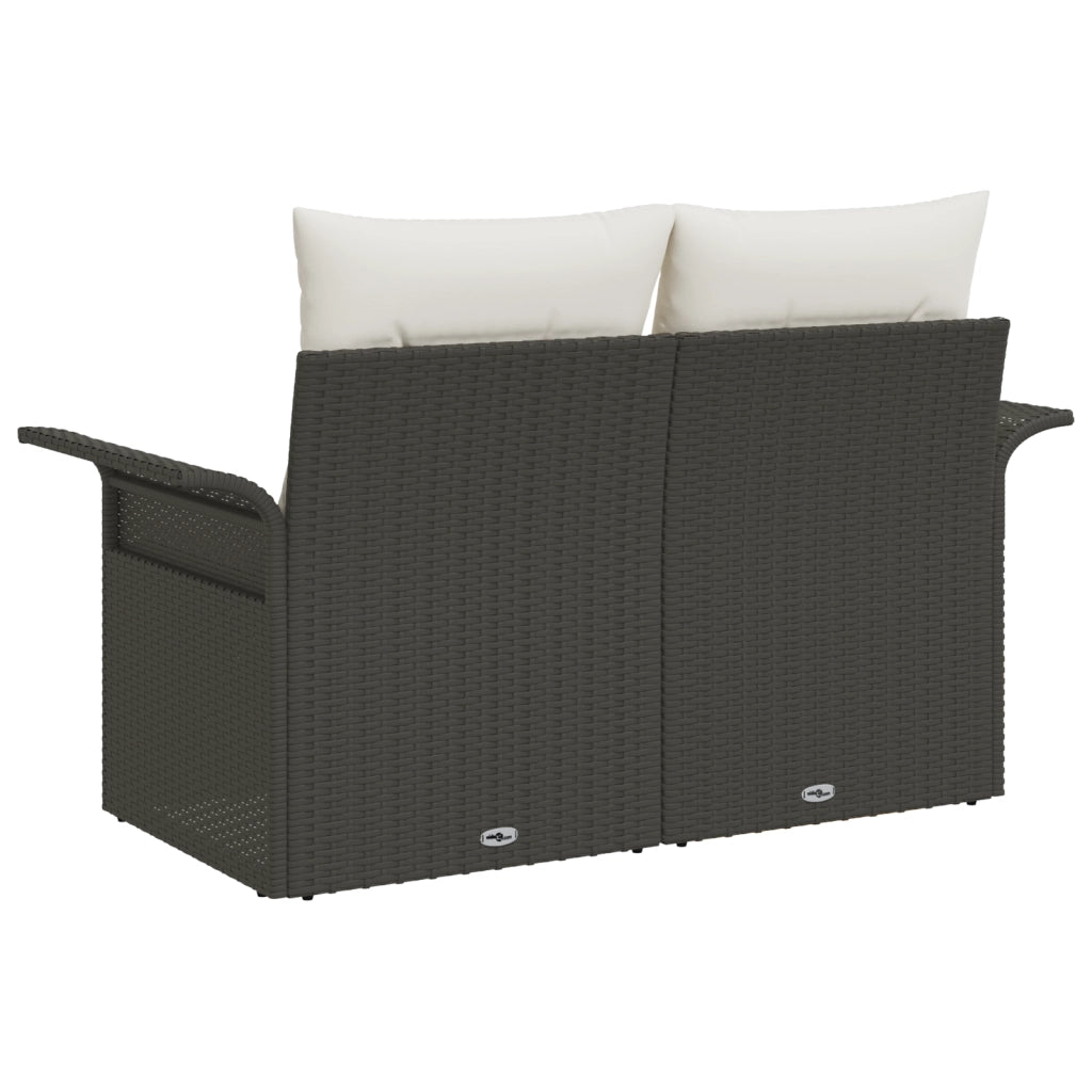 Divano da giardino a 2 posti con storage e cuscini in polyrattan nero