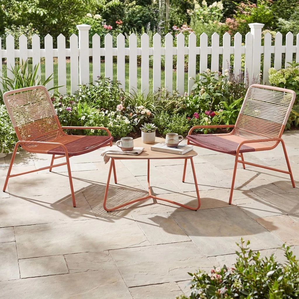 Set di mobili da giardino in rattan, piccolo balcone, set da 2 sedie con tavolo, mobili per 2 persone, mobili da terrazza, set da giardino, resistente alle intemperie, set di mobili per