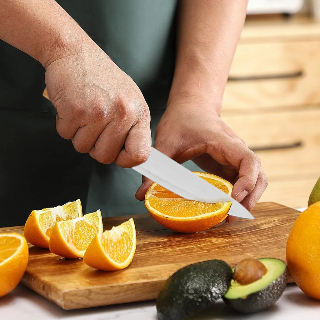 Confezione 5pz Coltelli Cucina Doppia Lama Manico in Legno Bambù Naturale
