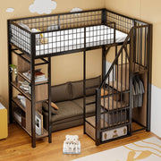 Letto a castello nero in metallo e legno con funzione contenitore 90x200 cm