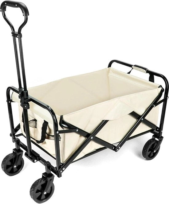 Carrello da trasporto portatile per campeggio e spiaggia - carrello con maniglia regolabile e tasca laterale - carico massimo 80KG.
