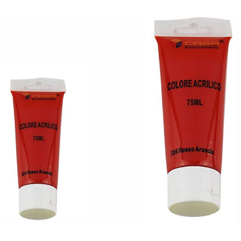 Trade Shop - Set 6pz Pittura Acrilica Vernice Confezione Colore Rosso Arancio Tubo 75ml 07496 -