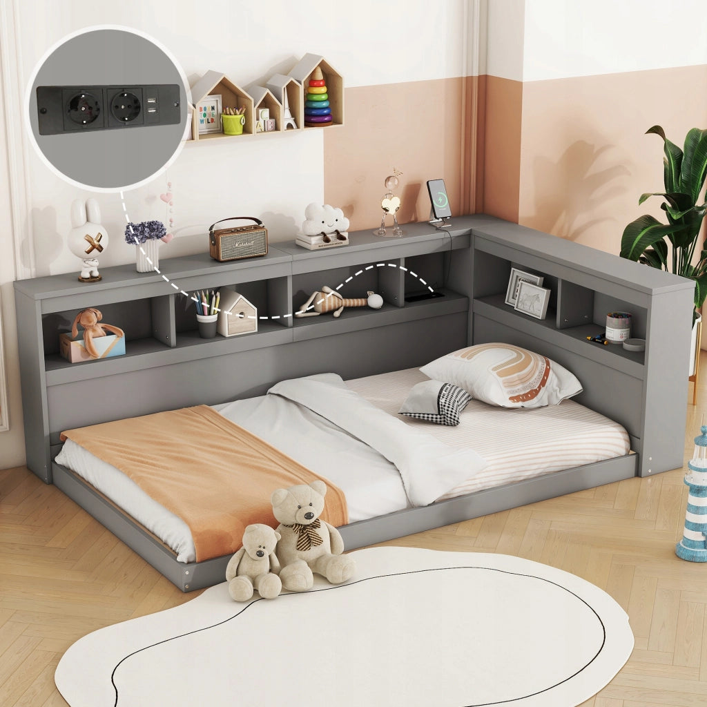 Letto singolo con presa e USB - Xylo - 90x200 - Grigio