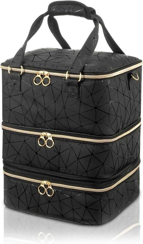 Tas per il trasporto di 84 smalti, borsa per accessori per la cura delle unghie e lucidalamp, nero, ideale per stilisti di unghie