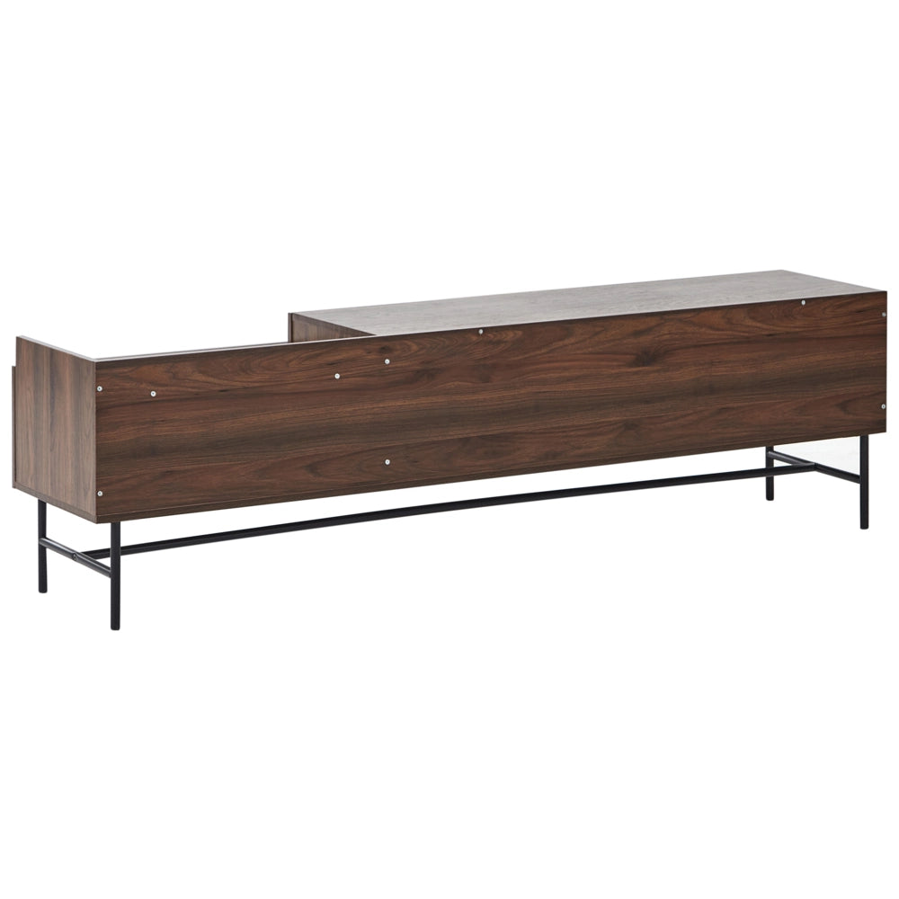 Porta TV Legno scuro Truciolato Gambe in metallo Mobile TV Credenza con 2 ante e cassetto Stile tradizionale retrò