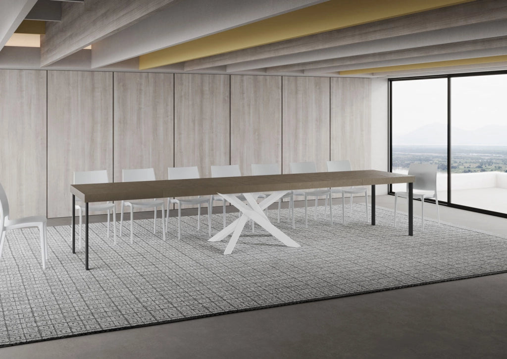 Tavolo Allungabile 160-420x90x77 cm Volantis Premium Tortora Telaio Bianco