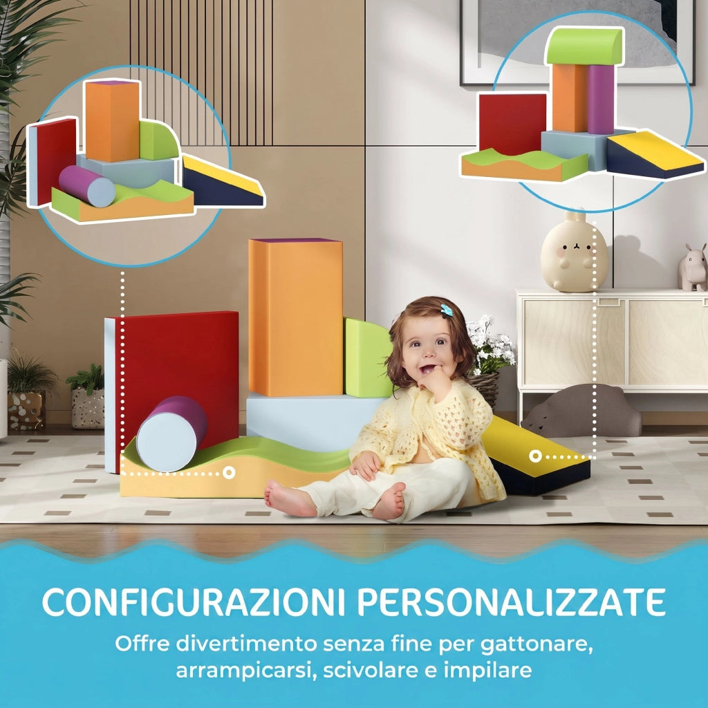 Set 7 Costruzioni Morbide per Bambini da 1-3 Anni in Schiuma e Pelle PU Multicolore