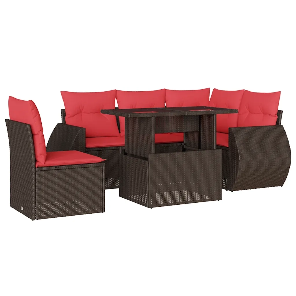 Set Divani da Giardino 6 pz con Cuscini Marrone in Polyrattan 3268544