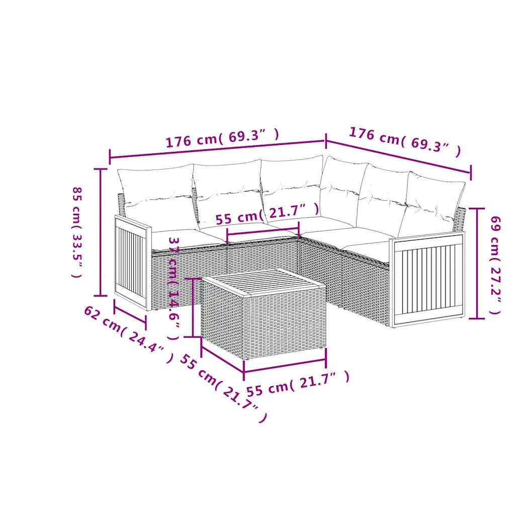 Set Divani da Giardino 6 pz con Cuscini Grigio in Polyrattan 3227650