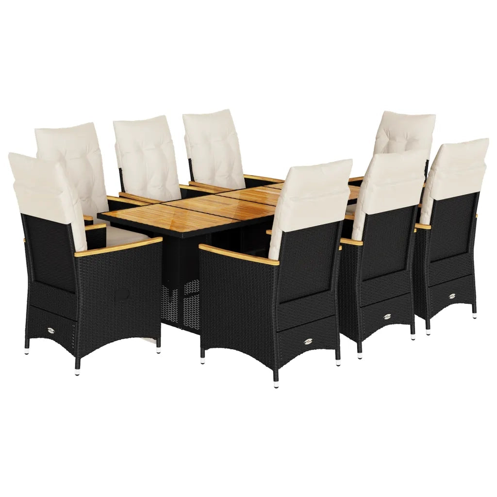 vidaXL Set Bistrò da Giardino 9 pz con Cuscini in Polyrattan Nero