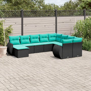 Set Divani da Giardino 10 pz con Cuscini Nero in Polyrattan 3221856